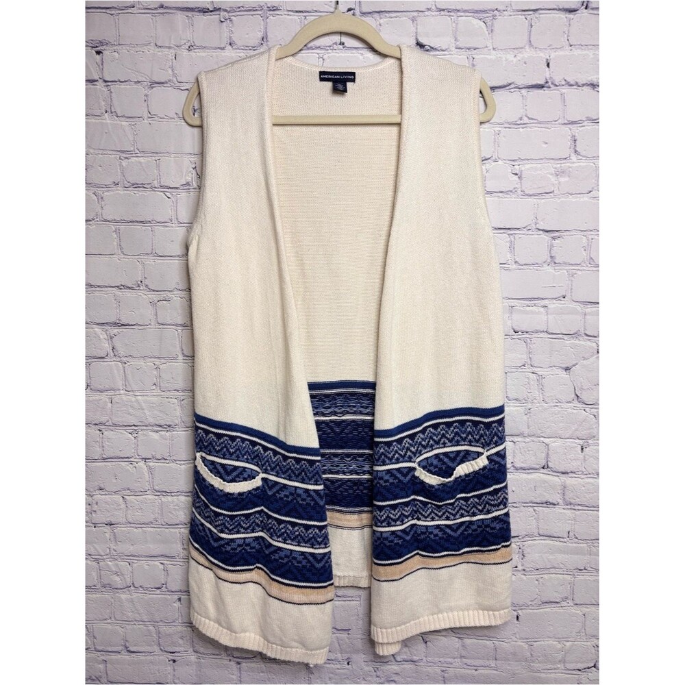 American Living Cream Western Aztec Prairie Open Front Cardigan Sweater Vest M